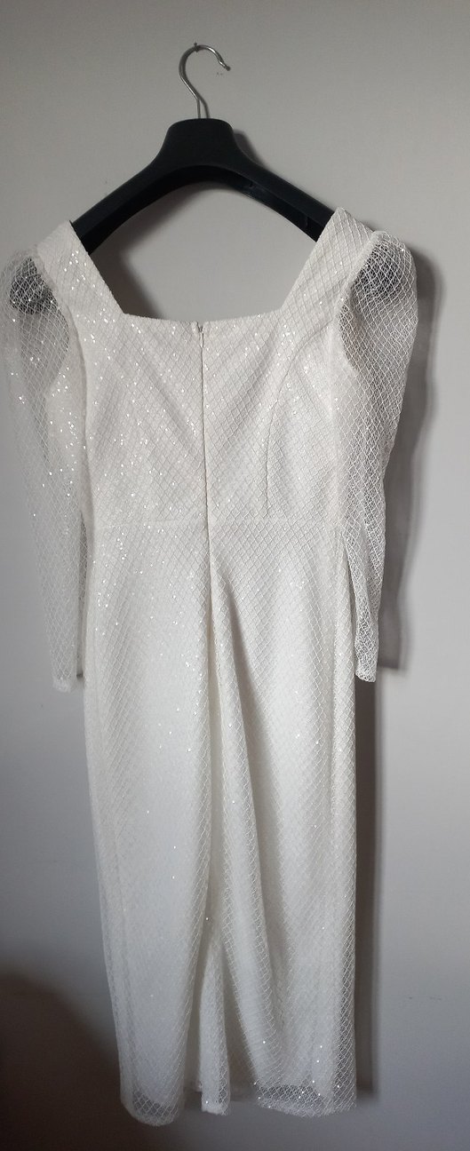 Beyaz Drapeli Uzun Abiye Elbise - Görsel 2