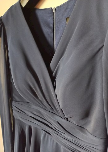 Lacivert Drapeli Uzun Kollu Kadın Elbise - Görsel 4