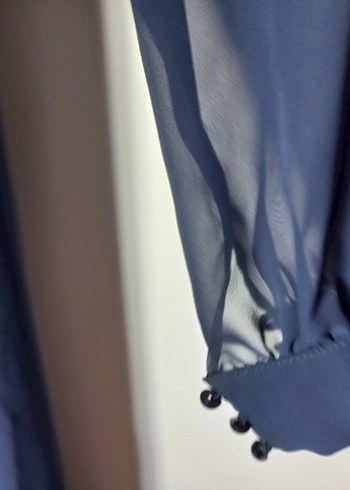 Lacivert Drapeli Uzun Kollu Kadın Elbise - Görsel 5