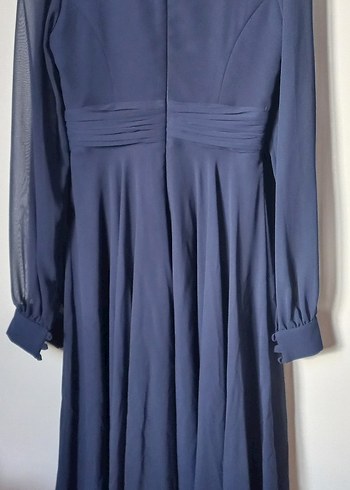 Lacivert Drapeli Uzun Kollu Kadın Elbise - Görsel 2