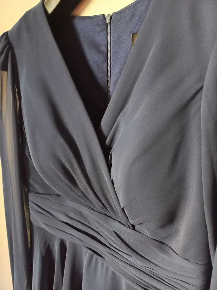 Lacivert Drapeli Uzun Kollu Kadın Elbise - Görsel 4