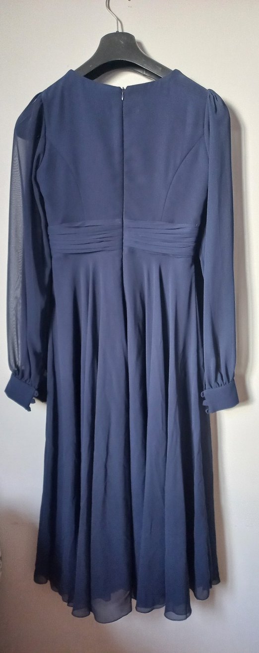 Lacivert Drapeli Uzun Kollu Kadın Elbise - Görsel 2