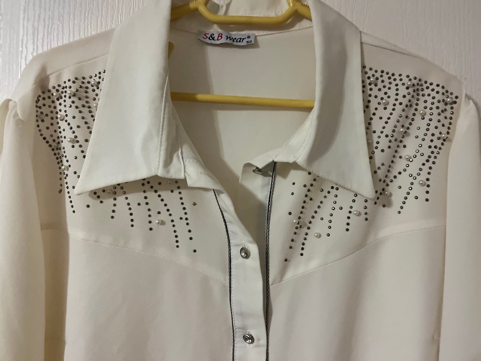 Vintage Beyaz Düğmeli Kadın Gömlek - Görsel 3