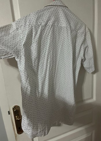 Gri Desenli Beyaz Erkek Kısa Kollu Gömlek - Görsel 6