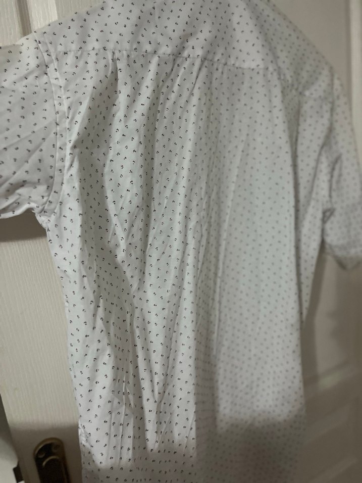 Gri Desenli Beyaz Erkek Kısa Kollu Gömlek - Görsel 5