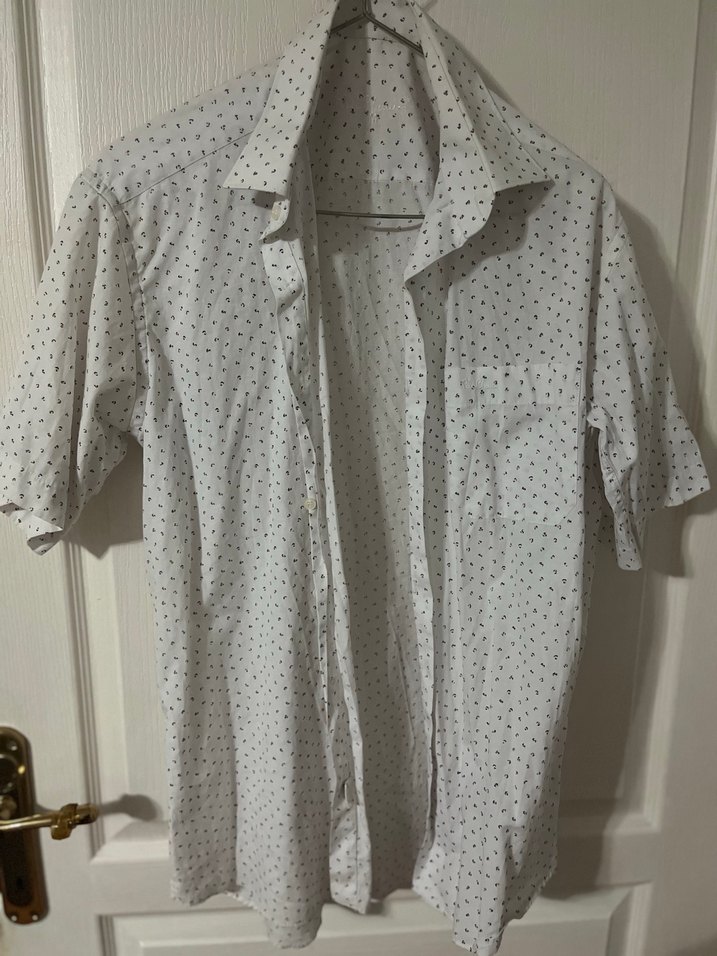 Gri Desenli Beyaz Erkek Kısa Kollu Gömlek - Görsel 4