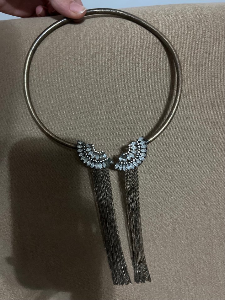 Uzun Gri İşlemeli Bohem Kadın Kolye - Görsel 2