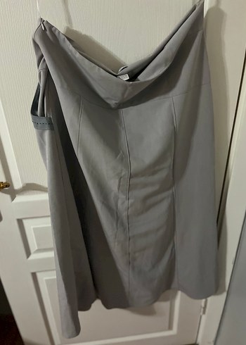 Gri Midi Kemerli Kadın Etek - Görsel 5