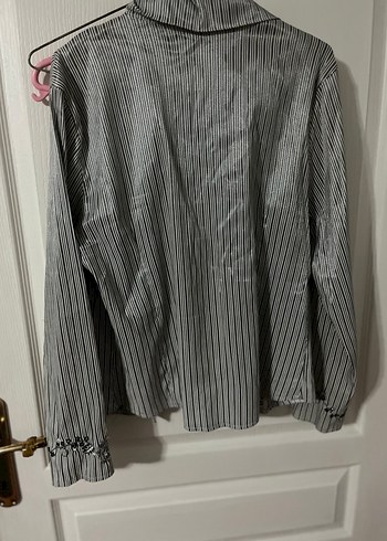 Gri Nakışlı Uzun Kollu Keten Gömlek - Görsel 5