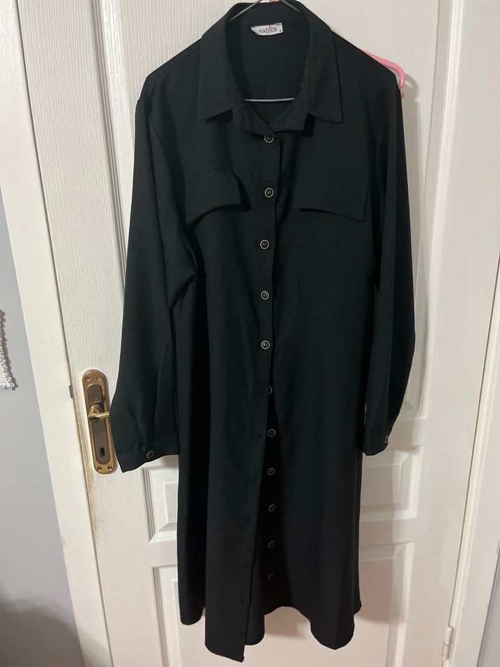 Düğmeli Siyah Kadın Uzun TUNİK - Görsel 3