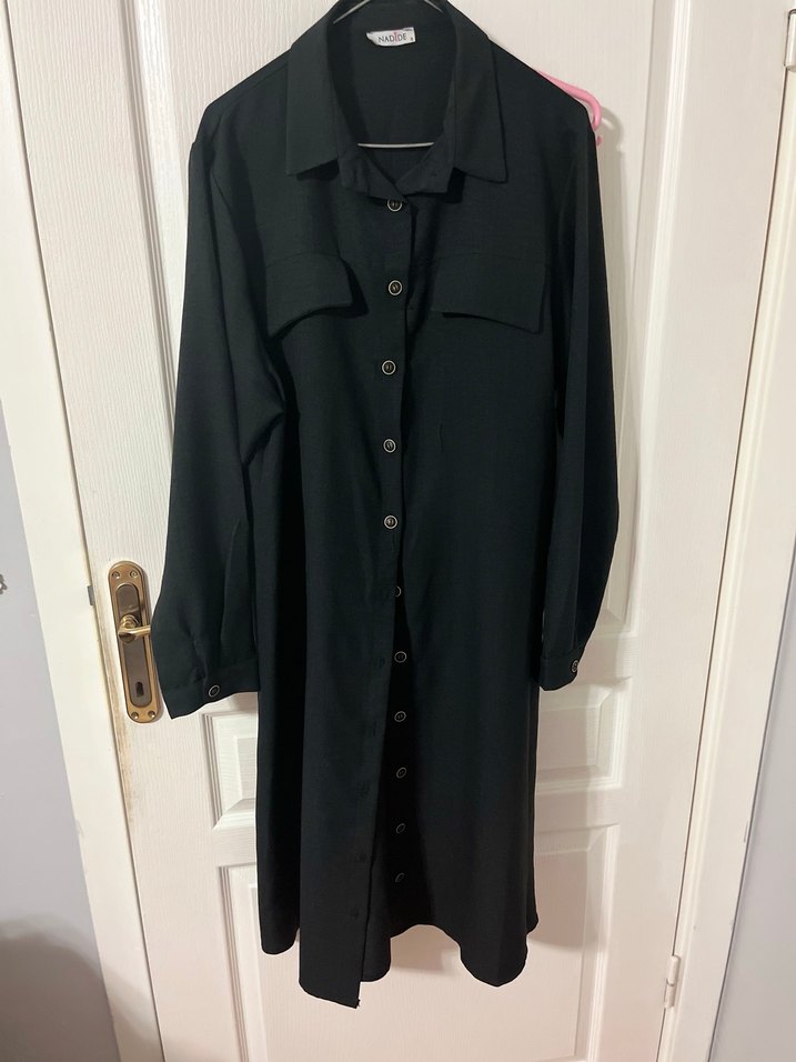 Düğmeli Siyah Kadın Uzun TUNİK - Görsel 2