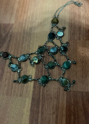 Uzun Zincir Detaylı Bohem Turkuaz Kolye - Görsel 2