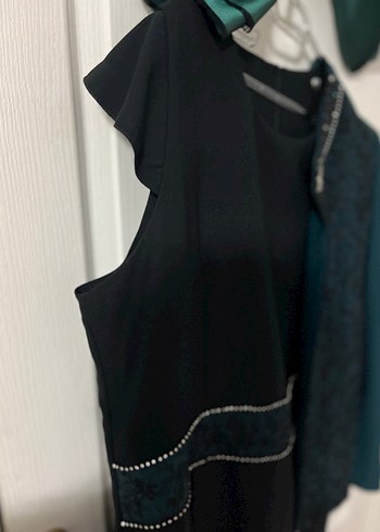 Siyah Kemerli Uzun Kadın Takım Elbise EŞARP İLE BERABER - Görsel 6