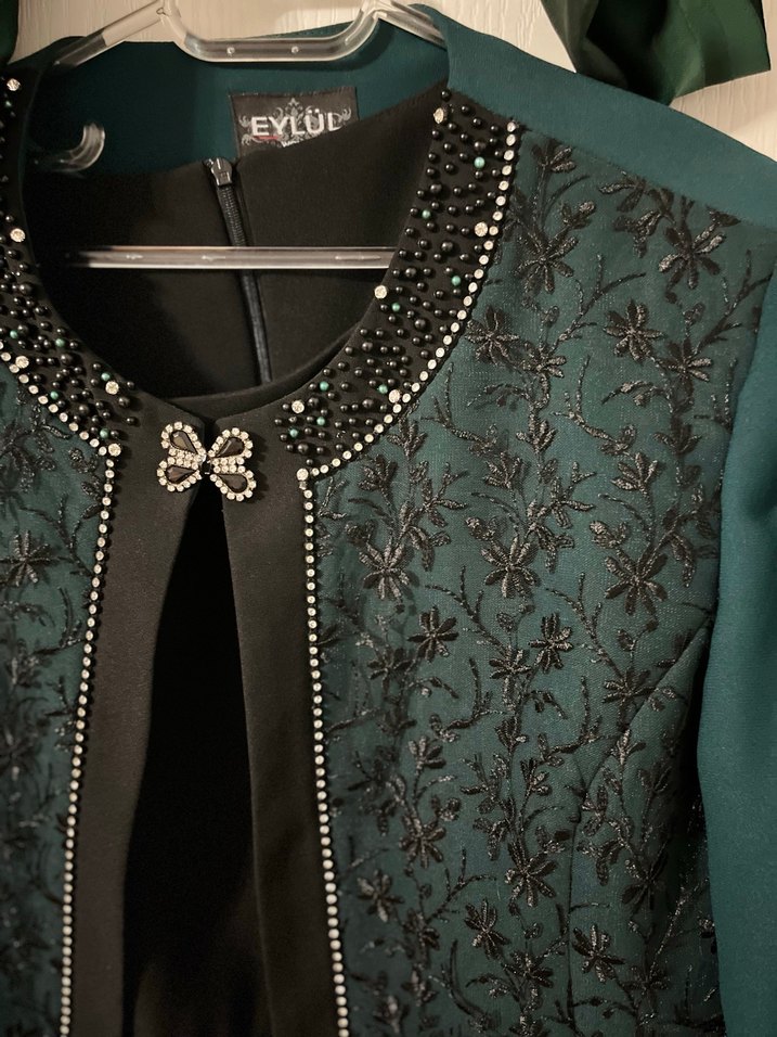 Siyah Kemerli Uzun Kadın Takım Elbise EŞARP İLE BERABER - Görsel 3