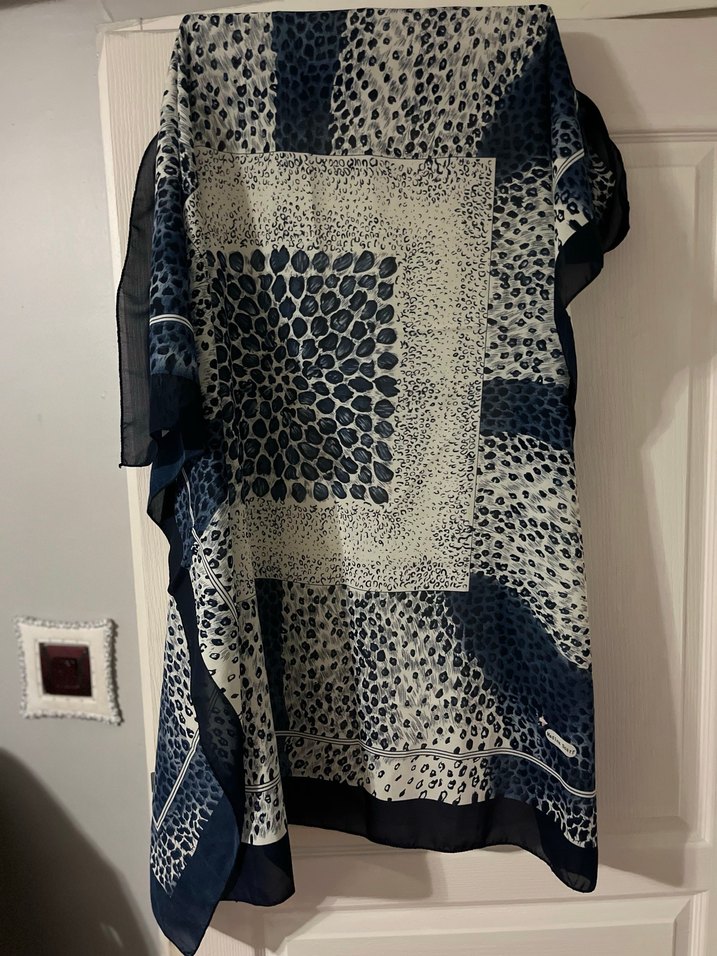 Drapeli Mavi Gri Kadın Şal - Görsel 3