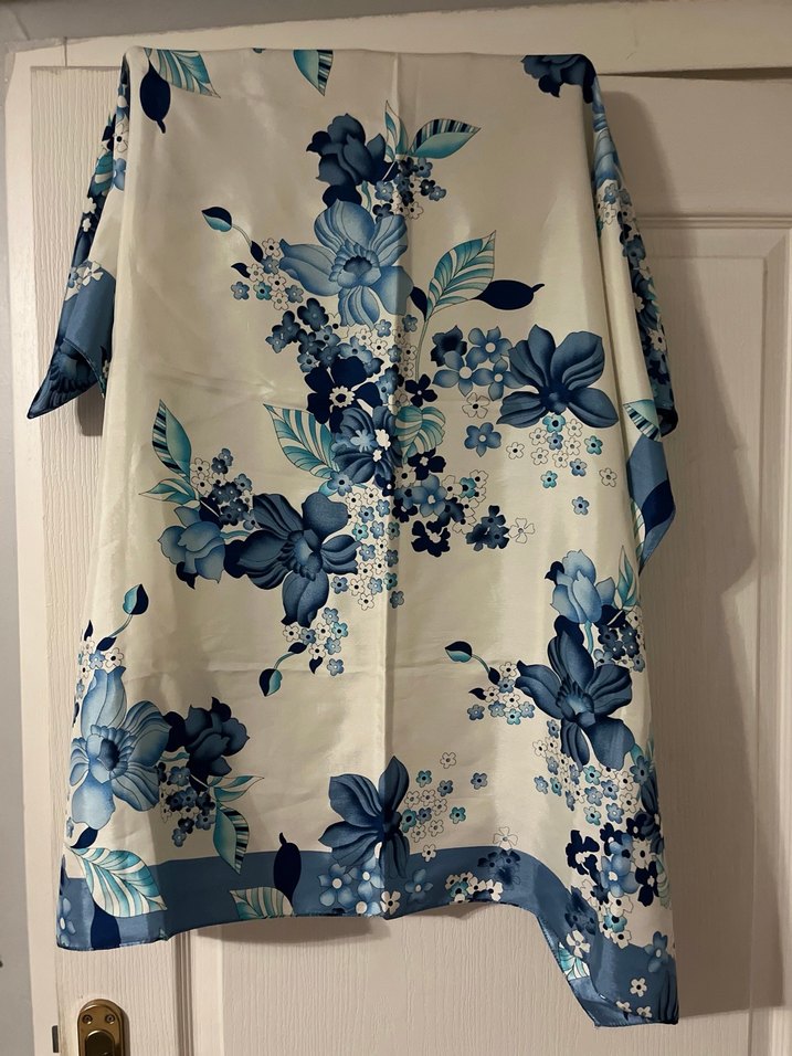 Drapeli Mavi Gri Kadın Şal - Görsel 5