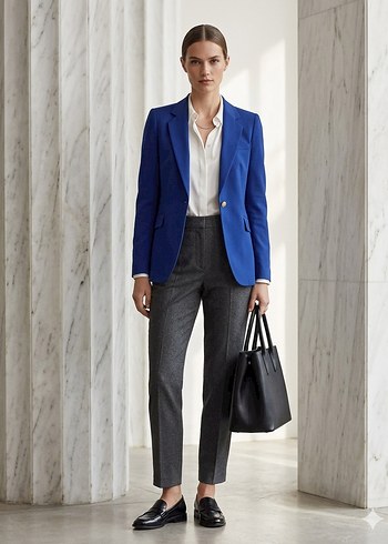 Zara Dugmeli Lacivert Kadin Blazer Ceket