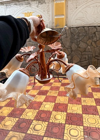 Bej Renkli Çiçek Desenli Avize - Görsel 2