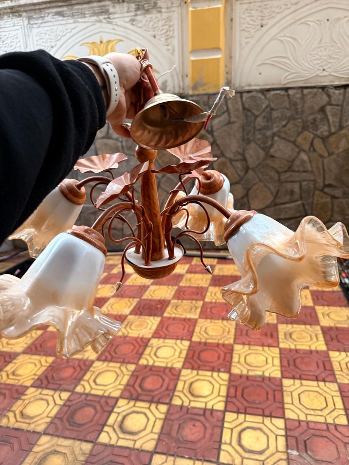 Bej Renkli Çiçek Desenli Avize - Görsel 2