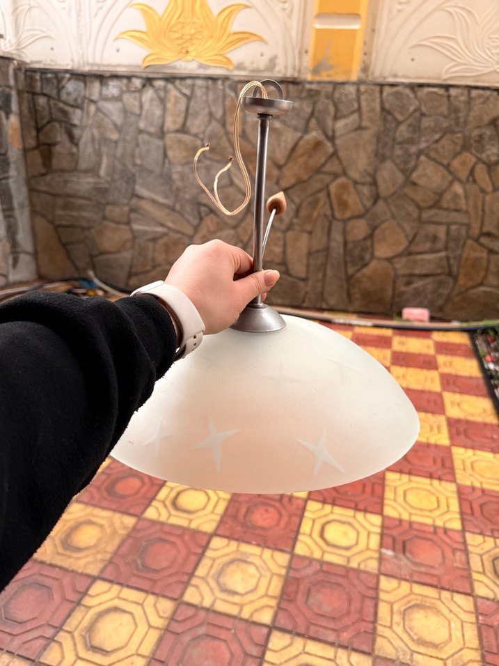 Bej Camlı Metal Sarkıt Lamba - Görsel 3