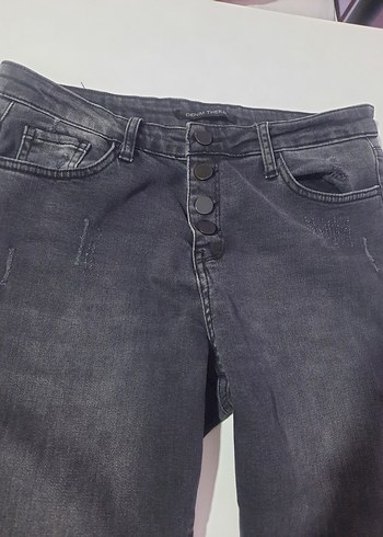 Gri Düğmeli Kadın Denim Pantolon - Görsel 2