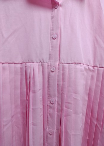 Pembe Pileli Keten Kadın Gömlek - Görsel 4