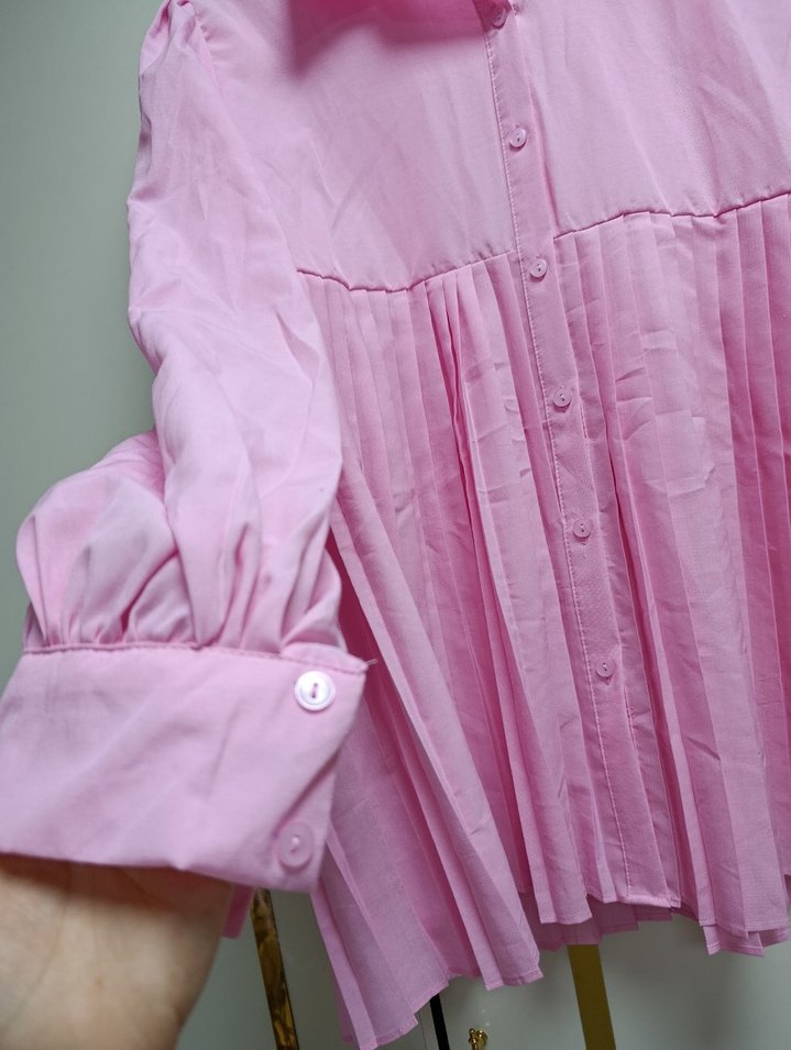 Pembe Pileli Keten Kadın Gömlek - Görsel 2