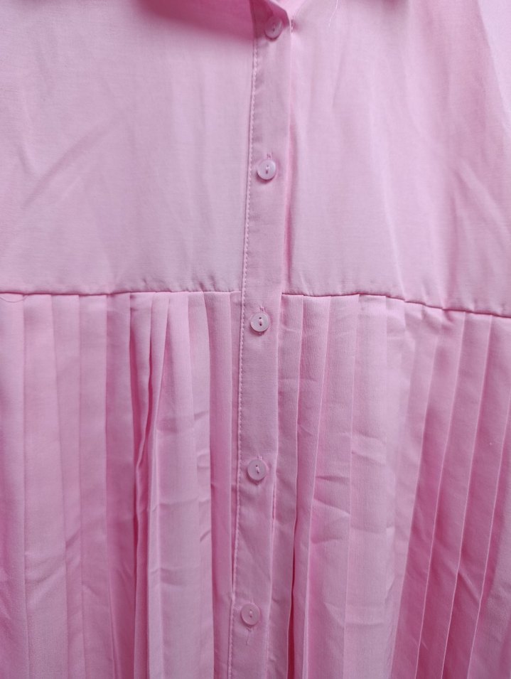 Pembe Pileli Keten Kadın Gömlek - Görsel 4