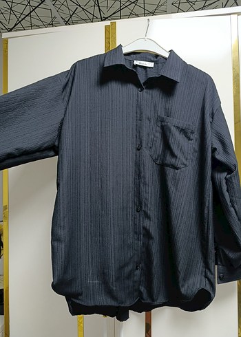 Siyah Keten Uzun Kollu Düğmeli Kadın Gömlek - Görsel 2