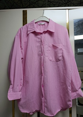 Pembe Keten Uzun Kollu Düğmeli Gömlek - Görsel 3