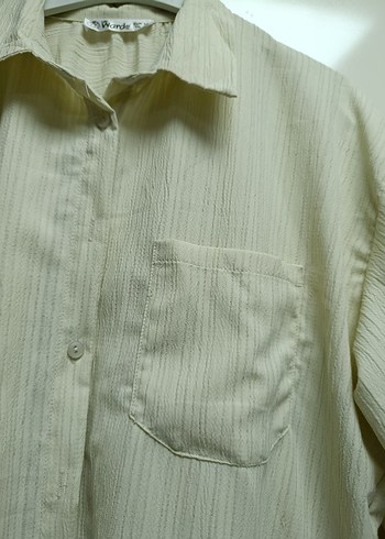 Kadın Krem Keten Düğmeli Gömlek - Görsel 4