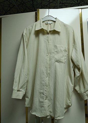 Kadın Krem Keten Düğmeli Gömlek - Görsel 2