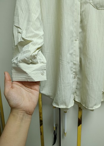 Kadın Krem Keten Düğmeli Gömlek - Görsel 3