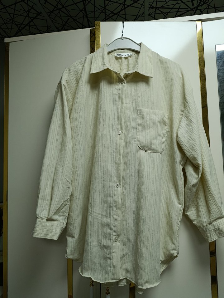 Kadın Krem Keten Düğmeli Gömlek - Görsel 2