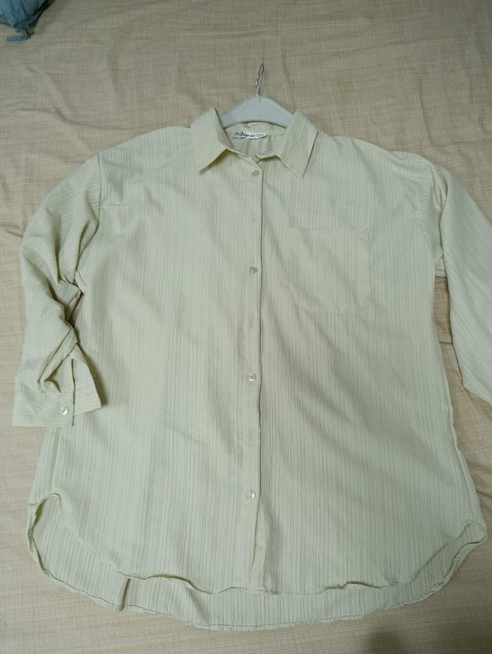 Kadın Krem Keten Düğmeli Gömlek - Görsel 5