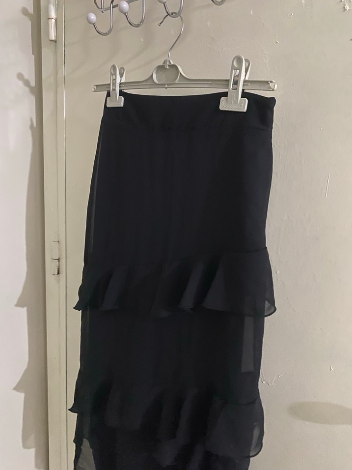 Pileli şifon midi etek - Görsel 2