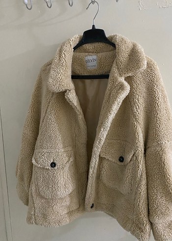Bej Peluş Kadın Midi Ceket - Görsel 2