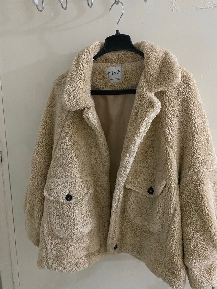 Bej Peluş Kadın Midi Ceket - Görsel 2