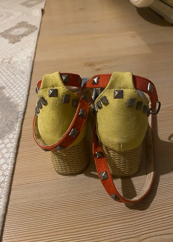 Mavi Süet Tokalı Kadın Topuklu Sandalet - Görsel 3