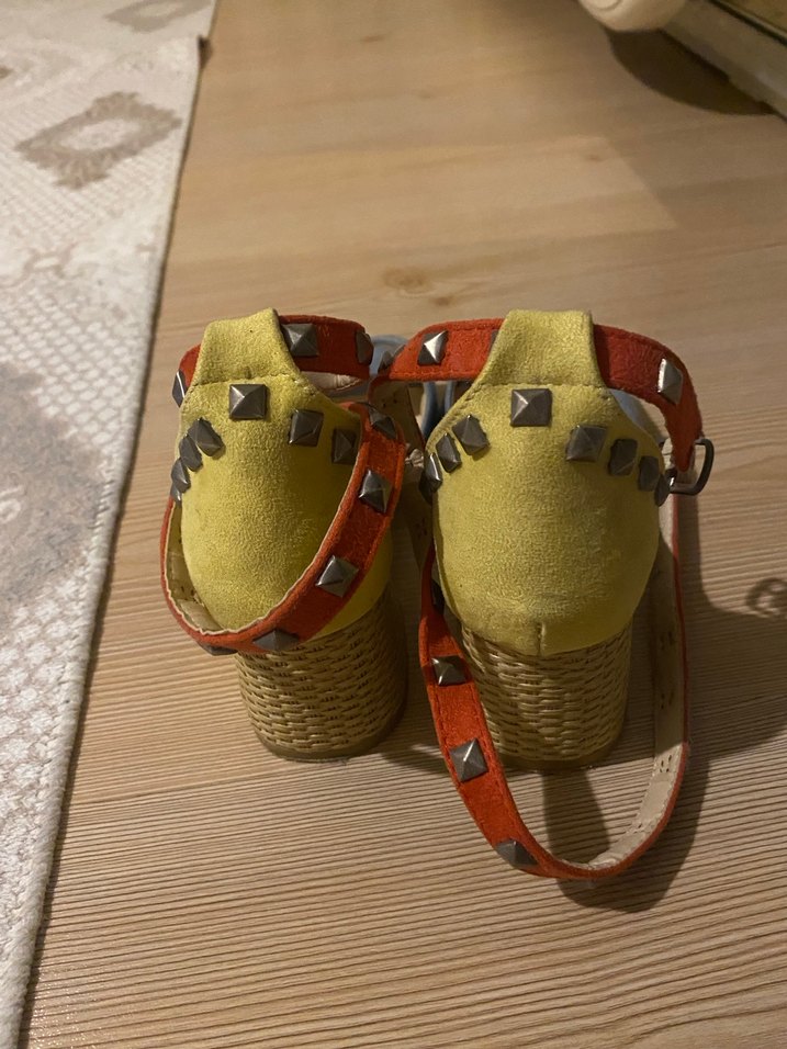 Mavi Süet Tokalı Kadın Topuklu Sandalet - Görsel 3