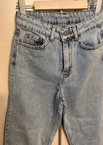 Düğmeli Gri Denim Kadın Jean - Görsel 2