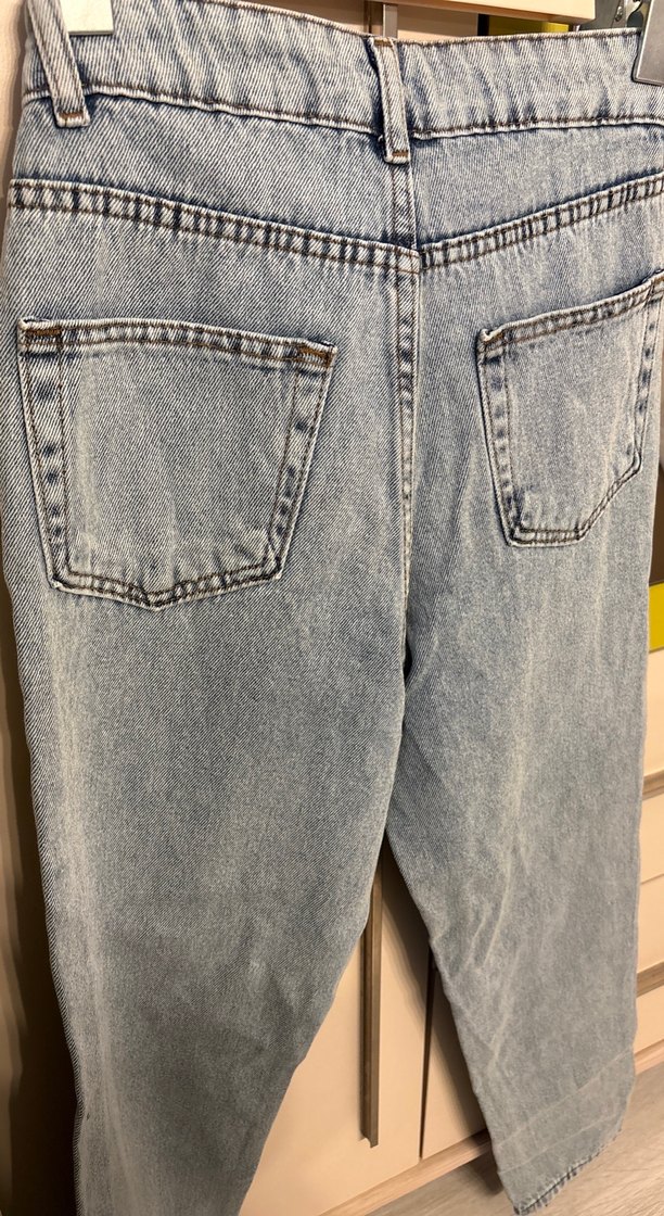 Düğmeli Gri Denim Kadın Jean - Görsel 3