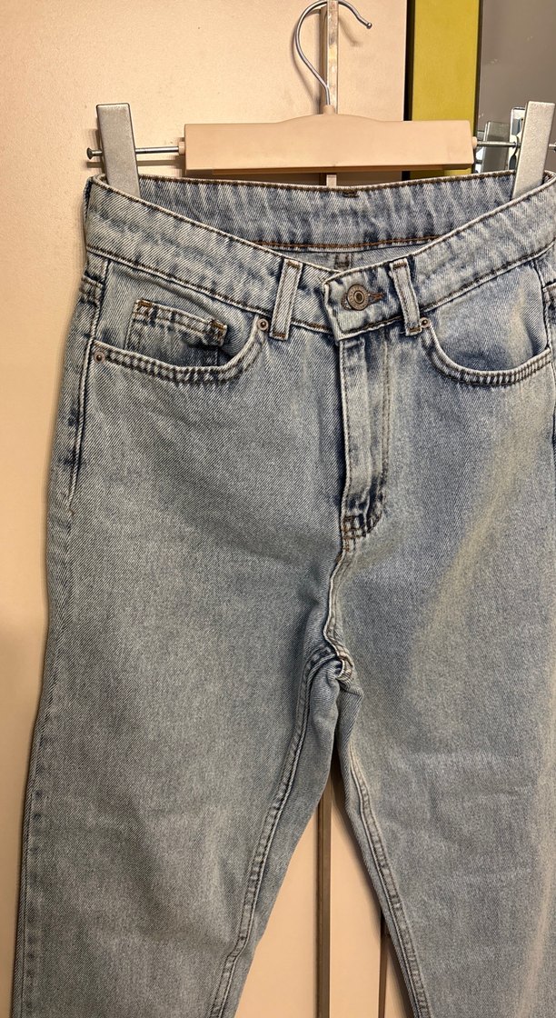 Düğmeli Gri Denim Kadın Jean - Görsel 2