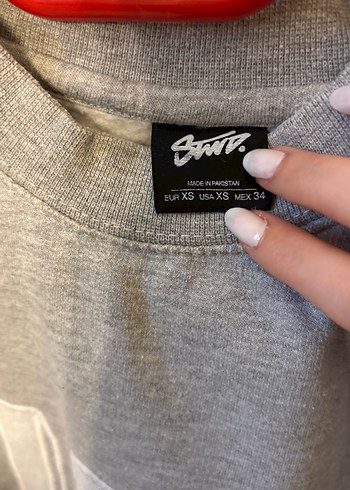 Gri Uzun Kollu Kadın Sweatshirt USA Baskılı - Görsel 2