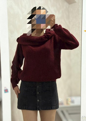 Bordo Yüksek Yakalı Örgü Kadın Kazak - Görsel 2