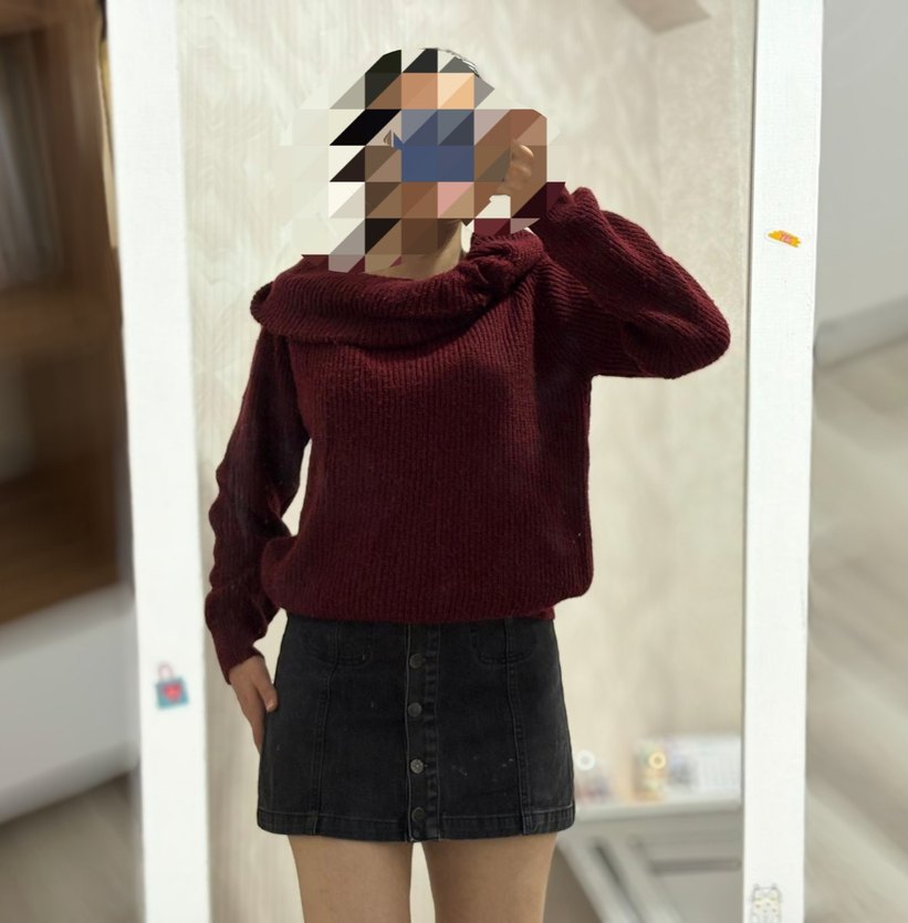 Bordo Yüksek Yakalı Örgü Kadın Kazak - Görsel 2