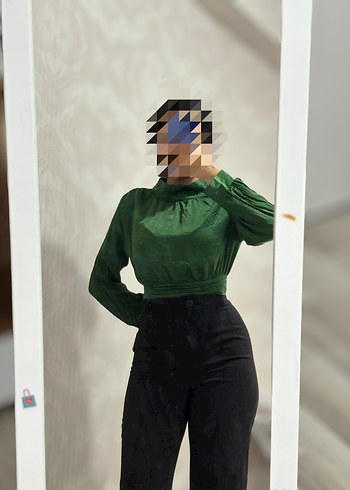 Yeşil, Uzun Kollu, Düğmeli Kadın Bluz - Görsel 2