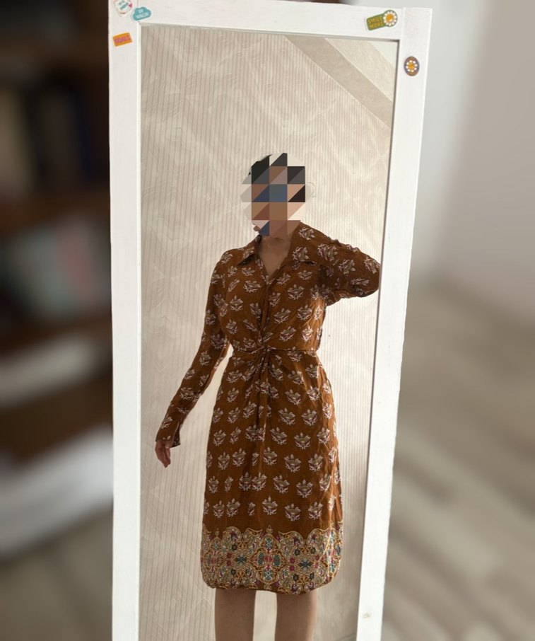 Bohem V Yaka Uzun Kollu Kahverengi Elbise - Görsel 2