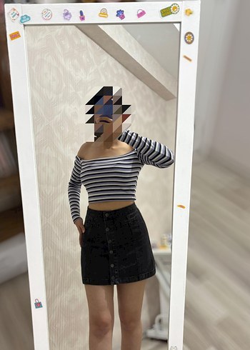 Çizgili Gri Mini Kadın Bluz - Görsel 2