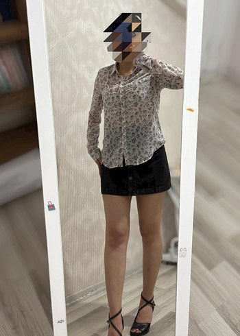 Bej Çiçek Desenli Pamuklu Kadın Gömlek - Görsel 2